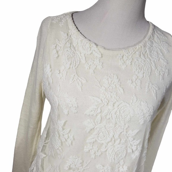 ZaraKnit size Small Cream Knit with White Lace Trim Knit Sweater - Picture 7 of 7
